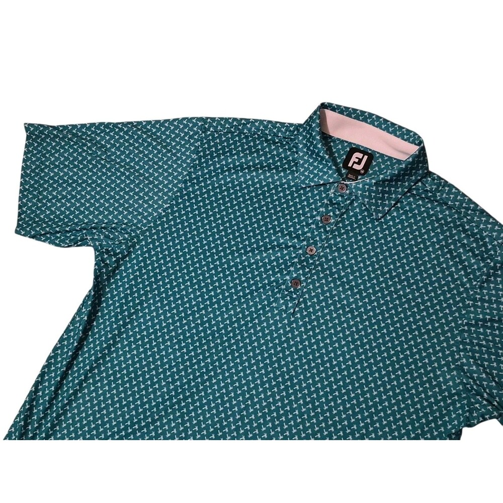 Foot Joy M Palm Tree Polo Shirt Geometric Golf Performance Tropical Hawaiian